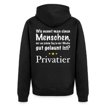 Gut gelaunte Menschen - Privatier hell - Unisex Premium Bio Zip Hoodie - Schwarz - Hinten - Nico (187cm)