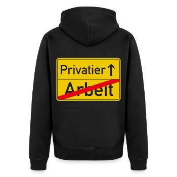 Arbeit bye bye, Privatier hallo - Unisex Premium Bio Zip Hoodie - Schwarz - Hinten - Nico (187cm)