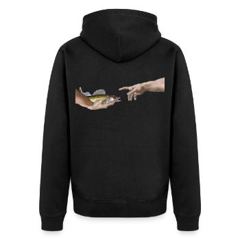Zander Raubfisch Gemälde Parodie Michelangelo - Unisex Premium Bio Zip Hoodie - Schwarz - Hinten - Nico (187cm)