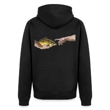 Fresko Michelangelo Karpfen Parodie - Unisex Premium Bio Zip Hoodie - Schwarz - Hinten - Nico (187cm)