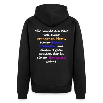 orangene maus weiss - Unisex Premium Bio Zip Hoodie - Schwarz - Hinten - Nico (187cm)
