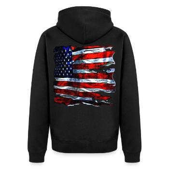 Drapeau américain vintage finement fabriqué à la main - Veste à capuche bio Premium Unisexe - noir - Dos - Nico (187cm)