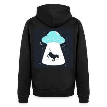 Cow UFO - Unisex Premium Bio Zip Hoodie - Schwarz - Hinten - Nico (187cm)