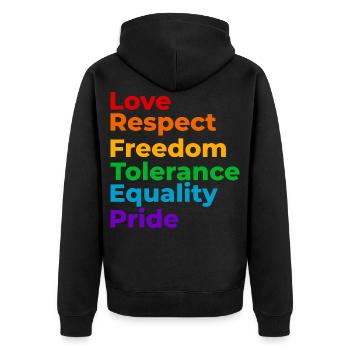 Love Respect Tolerance - Unisex Premium Bio Zip Hoodie - Schwarz - Hinten - Nico (187cm)