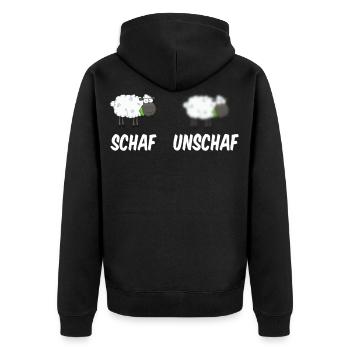 Schaf Unschaf Fotograf Wortwitz Geschenkidee - Unisex Premium Bio Zip Hoodie - Schwarz - Hinten - Nico (187cm)