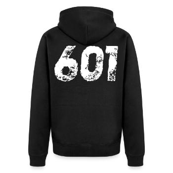 DDR  Trabi Kult Geschenkidee - Unisex Premium Bio Zip Hoodie - Schwarz - Hinten - Nico (187cm)