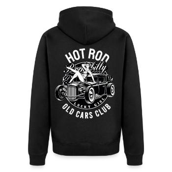 HOT ROD Rockabilly Old Cars Club Auto Geschenk - Unisex Premium Bio Zip Hoodie - Schwarz - Hinten - Nico (187cm)