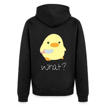 Was? Ente mit Messer Meme Küken Dank Süßes Tier - Unisex Premium Bio Zip Hoodie - Schwarz - Hinten - Nico (187cm)