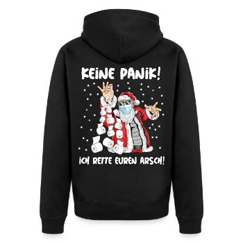 WEIHNACHTSMANN CORONA Klopapier / Keine Panik / - Unisex Premium Bio Zip Hoodie - Schwarz - Hinten - Nico (187cm)