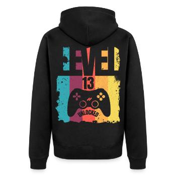 Cadeau d'anniversaire débloqué niveau 13 pour les enfants - Veste à capuche bio Premium Unisexe - noir - Dos - Nico (187cm)