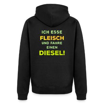 Dieselfahrverbot Lustiger Spruch Diesel anti - Unisex Premium Bio Zip Hoodie - Schwarz - Hinten - Nico (187cm)