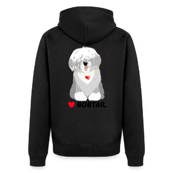 Bobtail Tshirt Bobtail Dog Shirt Tee - Unisex Premium Organic Zip Hoodie - black - Back - Nico (187cm)