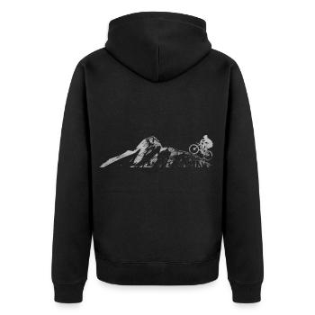 Starrer Gang auf Mountainbike mit Rennradfahrer - Unisex Premium Bio Zip Hoodie - Schwarz - Hinten - Nico (187cm)