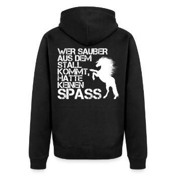 stall weiss - Unisex Premium Bio Zip Hoodie - Schwarz - Hinten - Nico (187cm)