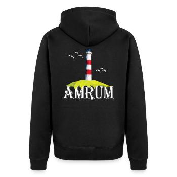 Amrum North Sea Island Lighthouse Seagull Holiday Gift - Unisex Premium Organic Zip Hoodie - black - Back - Nico (187cm)