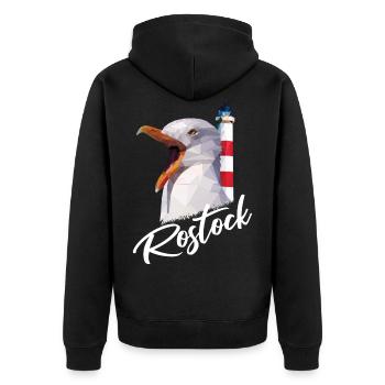 Rostock Hansestadt Rostocker Rostockerin Geschenk - Unisex Premium Bio Zip Hoodie - Schwarz - Hinten - Nico (187cm)