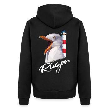 Rügen Insel Ostsee Urlaub Möwe Rüganer Geschenk - Unisex Premium Bio Zip Hoodie - Schwarz - Hinten - Nico (187cm)