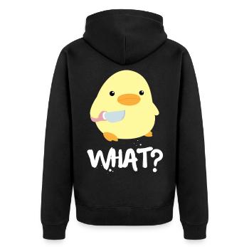 What What Duck With Knife Meme Funny Saying Fun - Veste à capuche bio Premium Unisexe - noir - Dos - Nico (187cm)