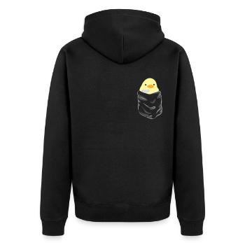 Duck with knife meme pocket trouser pocket chick chicken - Unisex Premium Organic Zip Hoodie - black - Back - Nico (187cm)