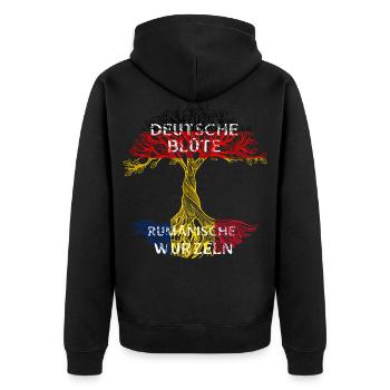Rumänien Rumäne Herkunft Abstammung Vaterland - Unisex Premium Bio Zip Hoodie - Schwarz - Hinten - Nico (187cm)