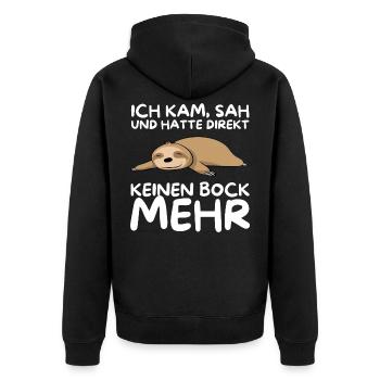 Kein Bock mehr Faultier Faultiere Sloth schlafen - Unisex Premium Bio Zip Hoodie - Schwarz - Hinten - Nico (187cm)