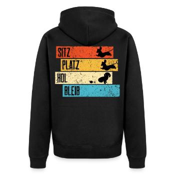 Retro dachshund dachshund dachshund joke - Unisex Premium Organic Zip Hoodie - black - Back - Nico (187cm)