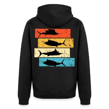 Retro Schwertfisch Marlin Big Game fishing - Unisex Premium Bio Zip Hoodie - Schwarz - Hinten - Nico (187cm)