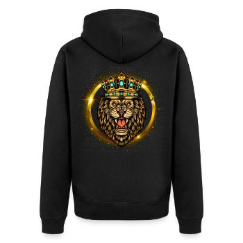 Löwe Lion König King Krone Gold - Unisex Premium Bio Zip Hoodie - Schwarz - Hinten - Nico (187cm)