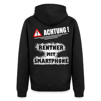 lustig Ruhestand Handy Geschenk Rentner Opa - Unisex Premium Bio Zip Hoodie - Schwarz - Hinten - Nico (187cm)