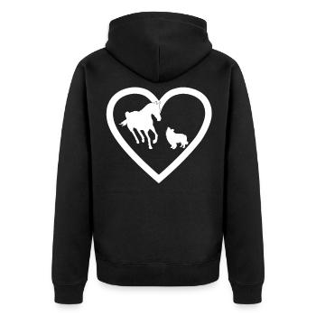 Herz Pferd Hund Reiten Hundeliebhaber Liebe - Unisex Premium Bio Zip Hoodie - Schwarz - Hinten - Nico (187cm)
