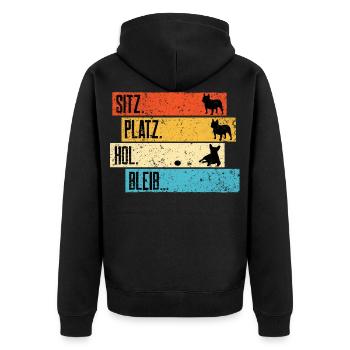 Französische Bulldogge retro - Unisex Premium Bio Zip Hoodie - Schwarz - Hinten - Nico (187cm)