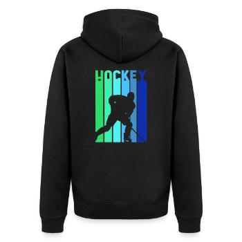 Eishockey Vintage mehrfarbig Eishockeyspieler - Unisex Premium Bio Zip Hoodie - Schwarz - Hinten - Nico (187cm)