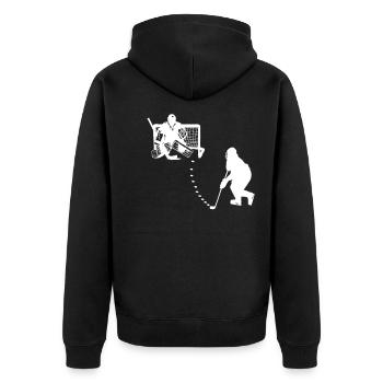 Eishockey Eishockeyspieler Eishockey Torwart - Unisex Premium Bio Zip Hoodie - Schwarz - Hinten - Nico (187cm)