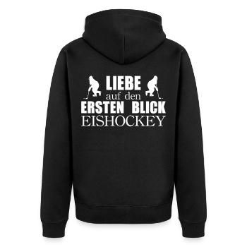 Liebe Eishockey Spruch Eishockeyspieler Geschenk - Unisex Premium Bio Zip Hoodie - Schwarz - Hinten - Nico (187cm)