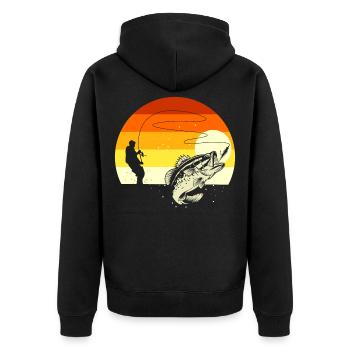 Fliegenfischen Angeln Fliegenfischer Geschenk - Unisex Premium Bio Zip Hoodie - Schwarz - Hinten - Nico (187cm)