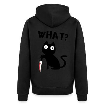 Black Murderous Cat What? Meme Cat with Knife - Unisex Premium Organic Zip Hoodie - black - Back - Nico (187cm)