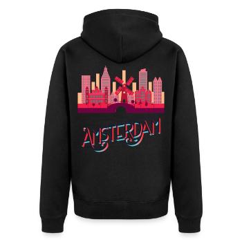 Amsterdam Pays-Bas Netherlands Holland Skyline - Veste à capuche bio Premium Unisexe - noir - Dos - Nico (187cm)
