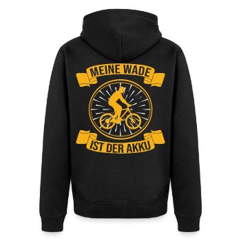 Meine Wade ist der Akku Fahrrad Spruch - Unisex Premium Bio Zip Hoodie - Schwarz - Hinten - Nico (187cm)