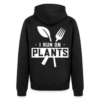 Ich Werde Von Pflanzen Angetrieben Pflanze Gemüse - Unisex Premium Bio Zip Hoodie - Schwarz - Hinten - Nico (187cm)