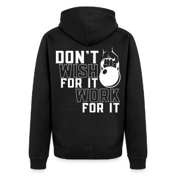 Arbeite Für Es Gym Workout Fitnessstudio - Unisex Premium Bio Zip Hoodie - Schwarz - Hinten - Nico (187cm)
