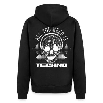 Hardstyle DJ Techno Hard Style Musik - Unisex Premium Bio Zip Hoodie - Schwarz - Hinten - Nico (187cm)