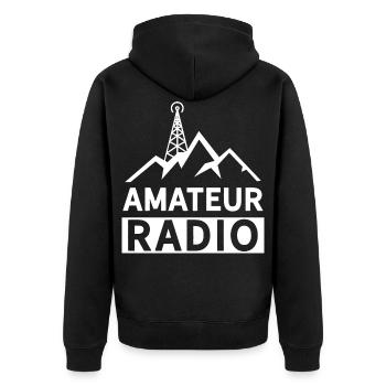 Amateurfunk Amateurfunker RAdio - Unisex Premium Bio Zip Hoodie - Schwarz - Hinten - Nico (187cm)