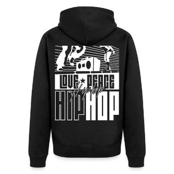 Liebe Frieden Hip Hop Musik Hiphop Tänzer Rap - Unisex Premium Bio Zip Hoodie - Schwarz - Hinten - Nico (187cm)