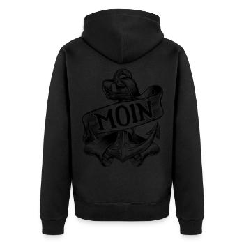 Moin Gruß Anker Hamburg Ostfriesland Kiel Spruch - Unisex Premium Bio Zip Hoodie - Schwarz - Hinten - Nico (187cm)