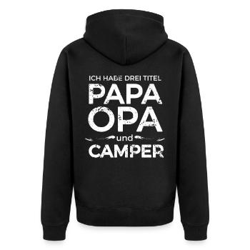 Opa Papa Camping Spruch - Unisex Premium Bio Zip Hoodie - Schwarz - Hinten - Nico (187cm)