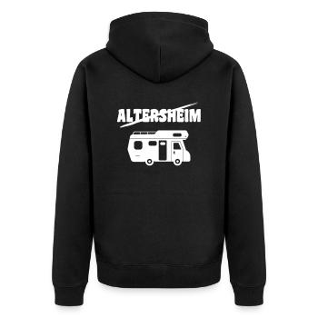 Camping statt Altersheim - Unisex Premium Bio Zip Hoodie - Schwarz - Hinten - Nico (187cm)