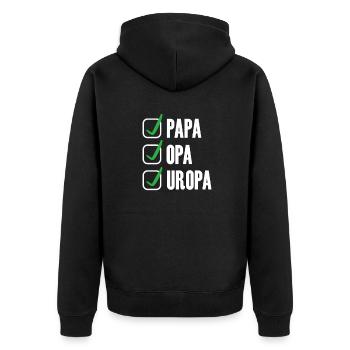 Papa Opa Uropa - Unisex Premium Bio Zip Hoodie - Schwarz - Hinten - Nico (187cm)