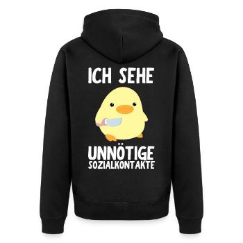 Ünnötige Sozialkontakte Ente mit Messer Meme Küken - Unisex Premium Bio Zip Hoodie - Schwarz - Hinten - Nico (187cm)