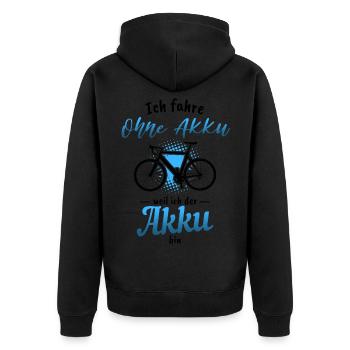 Ich fahre ohne Akku weil ich der Akku bin Fahrrad - Unisex Premium Bio Zip Hoodie - Schwarz - Hinten - Nico (187cm)
