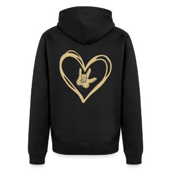 Gebärdensprache Herz I love you - Unisex Premium Bio Zip Hoodie - Schwarz - Hinten - Nico (187cm)